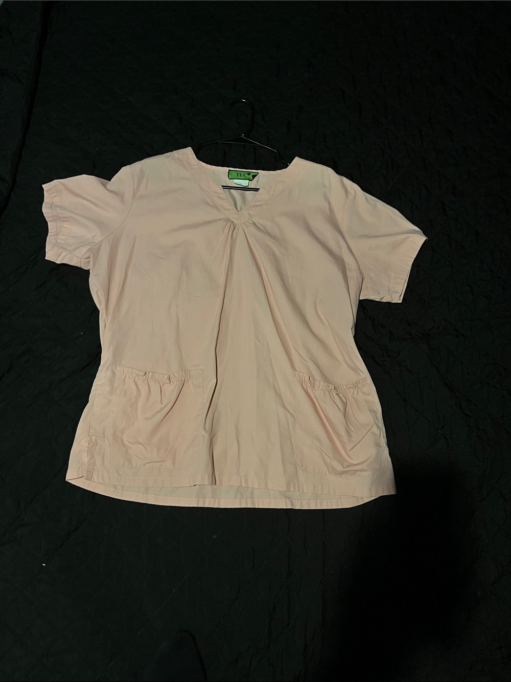 TLC Light Pink V-Neck Short Sleeve Pocket Top